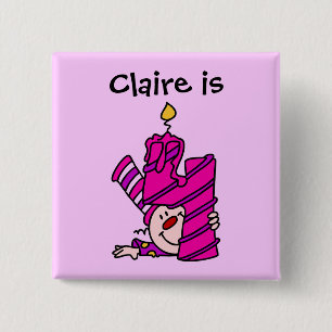 Badge Carré 5 Cm Bougie rose Clown 4e Bouton d'anniversaire