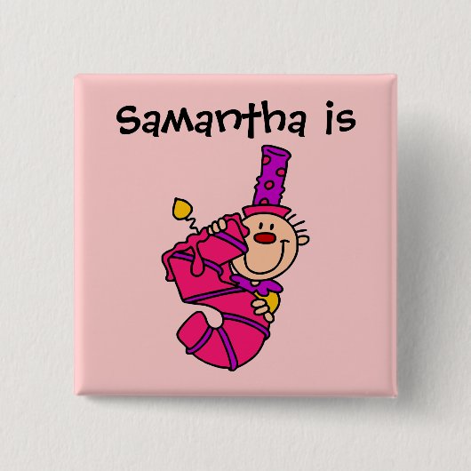 Badge Carré 5 Cm Bougie rose Clown 5e Bouton anniversaire (Devant)