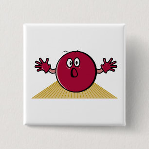 Badge Carré 5 Cm boule de bowling effrayée drôle descendant l'allée