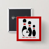 Badge Carré 5 Cm Boule de bowling et rouge noir de goupilles (Devant & derrière)