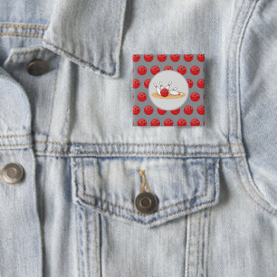 Badge Carré 5 Cm Boule de bowling frappant les quilles avec motif d