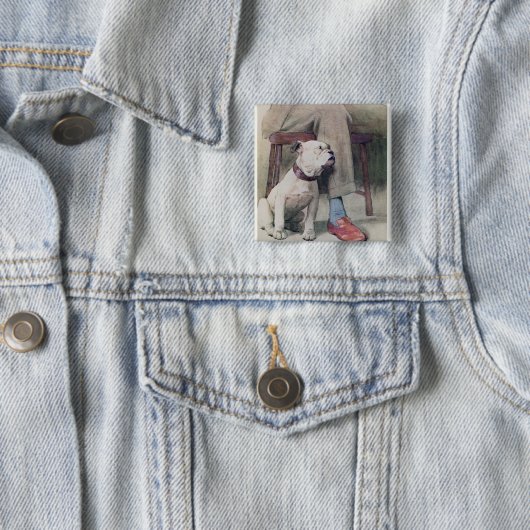 Badge Carré 5 Cm Bouledogue (En situation)