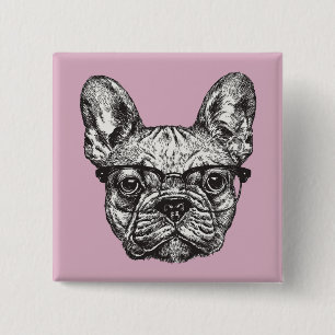 Badge Carré 5 Cm Bouledogue de hippie