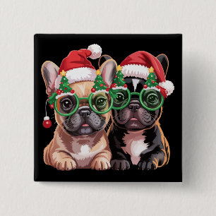 Badge Carré 5 Cm Bouledogue français portant des lunettes de sapin