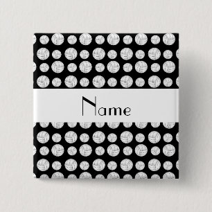 Badge Carré 5 Cm Boules noires nommées personnalisées de volleyba