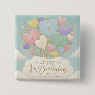 Badge Carré 5 Cm Bouquet de ballons en forme de cœur pastel pour 1e