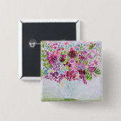 Badge Carré 5 Cm Bouquet de fleurs vives (Devant & derrière)