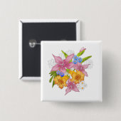 Badge Carré 5 Cm Bouquet de printemps (Devant & derrière)