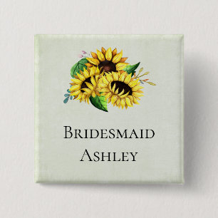 Badge Carré 5 Cm Bouquet de tournesol jaune en aquarelle
