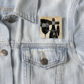 Badge Carré 5 Cm Bouteille et verre de vin (En situation)