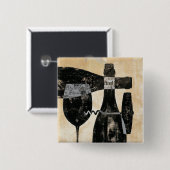 Badge Carré 5 Cm Bouteille et verre de vin (Devant & derrière)