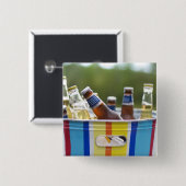 Badge Carré 5 Cm Bouteilles de bière dans un seau à glace (Devant & derrière)