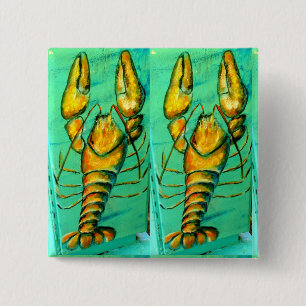 Badge Carré 5 Cm Bouton 2 carrés vert homard
