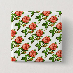 Badge Carré 5 Cm Bouton à thème du Tea Party Rose victorien