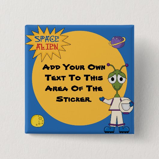 Badge Carré 5 Cm Bouton Alien Espace customisé (Devant)