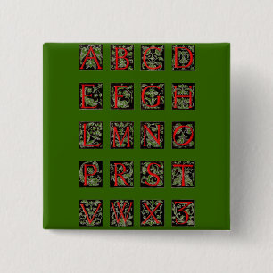 Badge Carré 5 Cm Bouton Alphabet