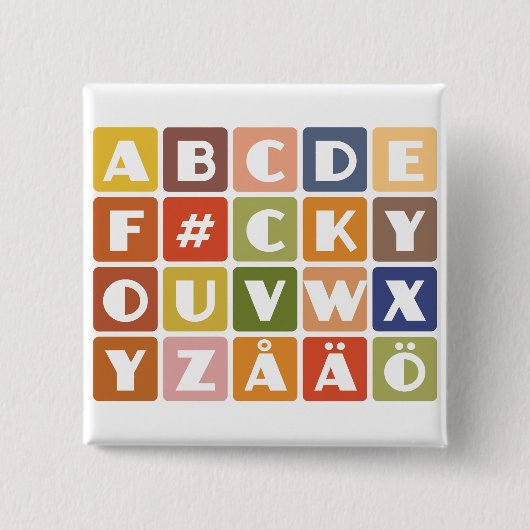 Badge Carré 5 Cm Bouton Alphabets coquins (Devant)