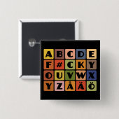 Badge Carré 5 Cm Bouton Alphabets coquins (Devant & derrière)