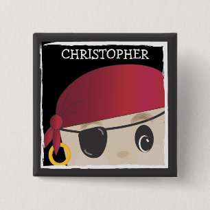 Badge Carré 5 Cm Bouton amical de garçon de pirate