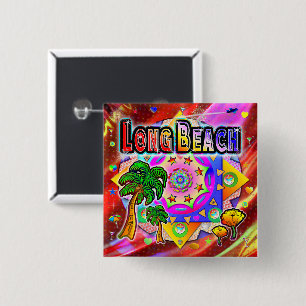 Badge Carré 5 Cm Bouton Amis Tropical Long Beach