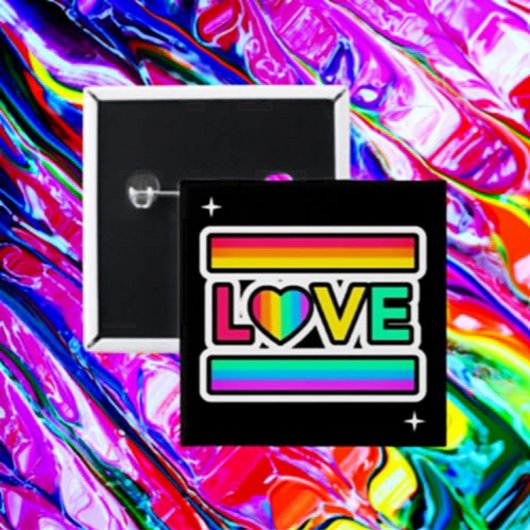 Badge Carré 5 Cm Bouton Amour arc-en-ciel