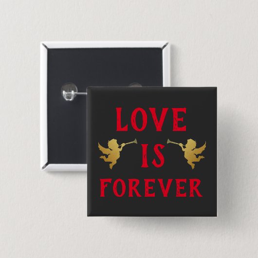 Badge Carré 5 Cm Bouton Amour est Forever (Devant & derrière)