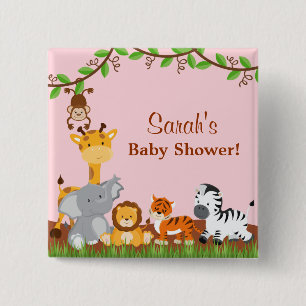 Badge Carré 5 Cm Bouton animal de baby shower de fille de jungle