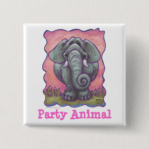 Badge Carré 5 Cm Bouton Animal de Fête Éléphant