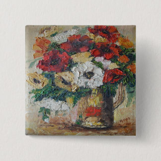 Badge Carré 5 Cm Bouton Ann Hayes Peinture Fleur Mélange plaisir