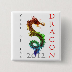 Badge Carré 5 Cm Bouton Année du Dragon 2012