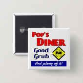 Badge Carré 5 Cm Bouton Art Cuisine Cuisine Pops Diner (Devant & derrière)