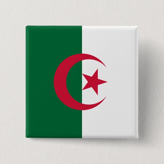 Badge Carré 5 Cm Bouton avec drapeau d'Algérie (Devant)
