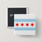 Badge Carré 5 Cm Bouton avec drapeau de Chicago, Illinois (Devant & derrière)