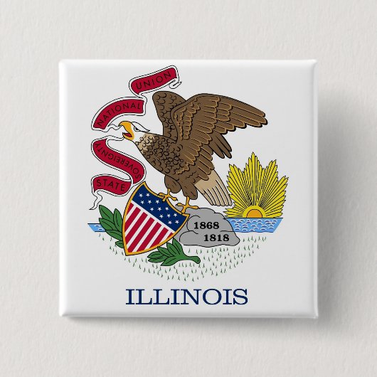 Badge Carré 5 Cm Bouton avec drapeau de l'Illinois (Devant)