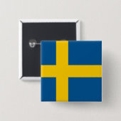 Badge Carré 5 Cm Bouton avec Drapeau de Suède (Devant & derrière)