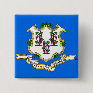 Badge Carré 5 Cm Bouton avec drapeau du Connecticut