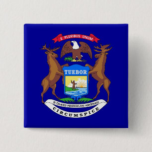 Badge Carré 5 Cm Bouton avec drapeau du Michigan