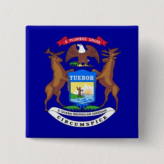 Badge Carré 5 Cm Bouton avec drapeau du Michigan (Devant)