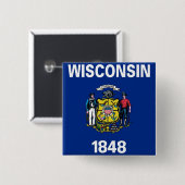 Badge Carré 5 Cm Bouton avec drapeau du Wisconsin (Devant & derrière)