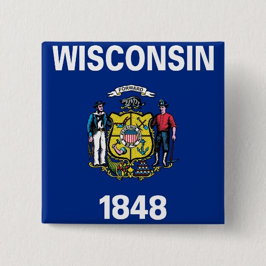 Badge Carré 5 Cm Bouton avec drapeau du Wisconsin (Devant)
