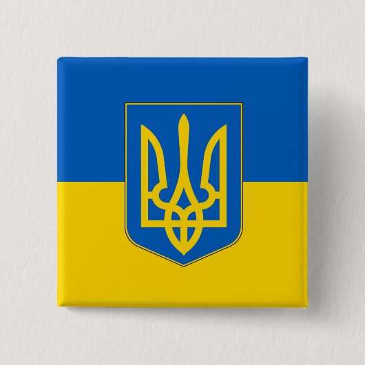 Badge Carré 5 Cm Bouton avec drapeau d'Ukraine (Devant)