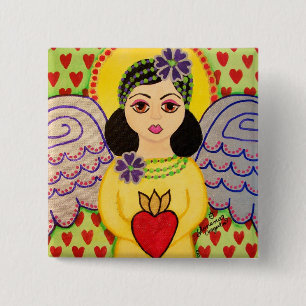 Badge Carré 5 Cm Bouton avec un ange (art populaire)