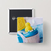 Badge Carré 5 Cm Bouton baby shower (Devant & derrière)