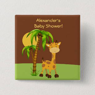 Badge Carré 5 Cm Bouton Baby shower de la Giraffe mignonne