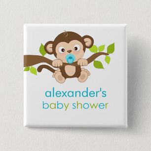 Badge Carré 5 Cm Bouton Baby shower petit singe mignon