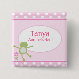 Badge Carré 5 Cm Bouton Balise Nom du Baby shower de la grenouille