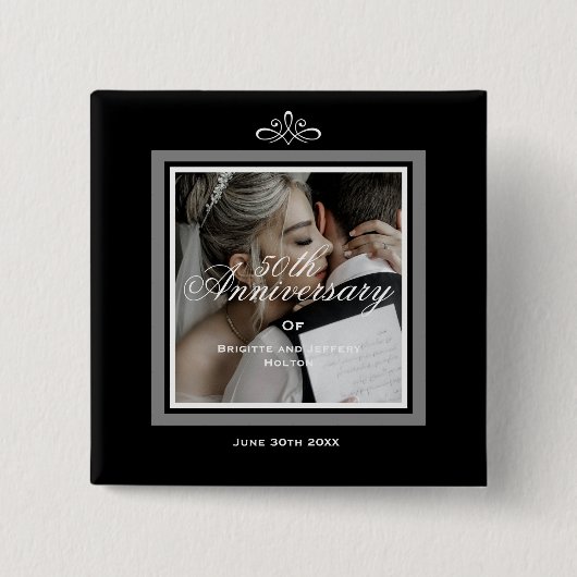 Badge Carré 5 Cm Bouton Black 50th mariage anniversaire (Devant)