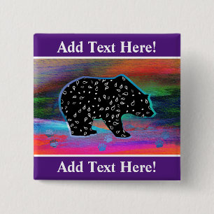 Badge Carré 5 Cm Bouton Black Bear Spirit Northern Lights