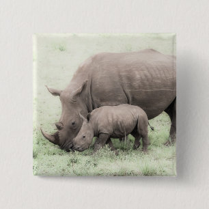 Badge Carré 5 Cm Bouton blanc de rhinocéros et de bébé