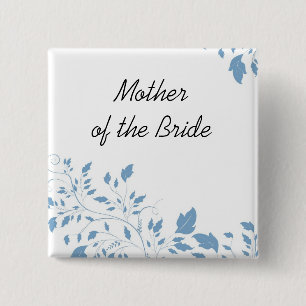 Badge Carré 5 Cm Bouton blanc floral bleu de luxe de style